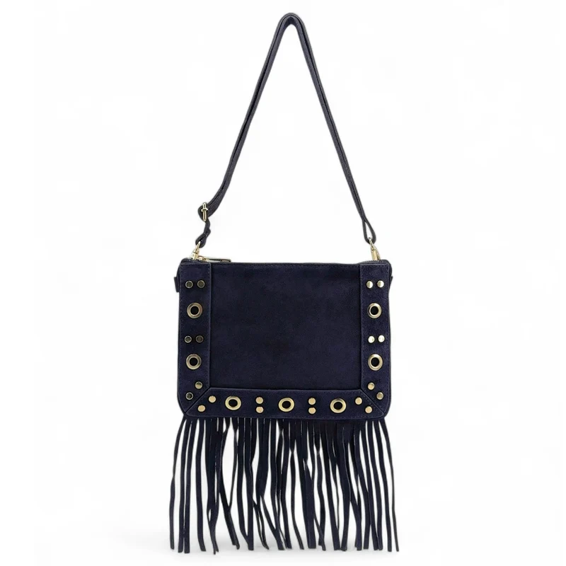 Sac besace en croûte de cuir YEPA Bleu marine