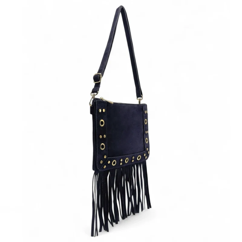 Sac besace en croûte de cuir YEPA Bleu marine