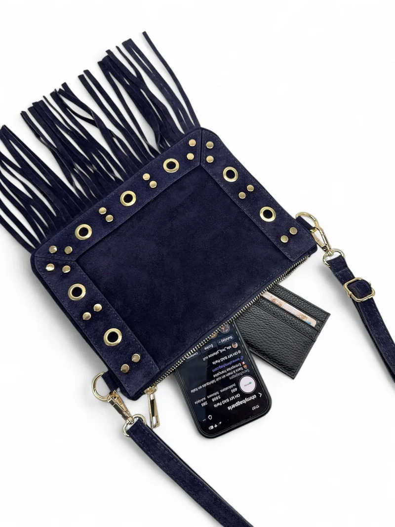 Sac besace en croûte de cuir YEPA Bleu marine