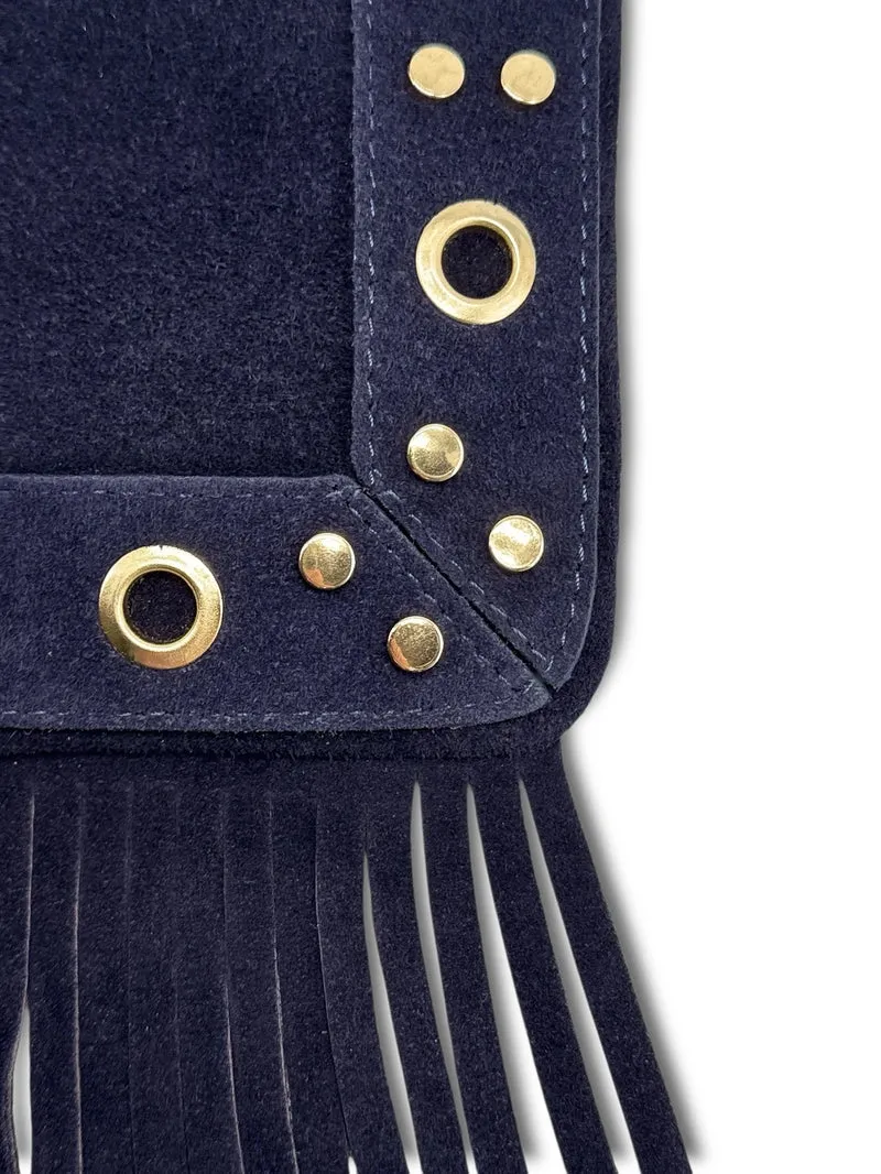 Sac besace en croûte de cuir YEPA Bleu marine