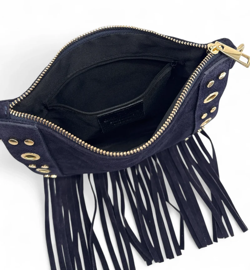 Sac besace en croûte de cuir YEPA Bleu marine