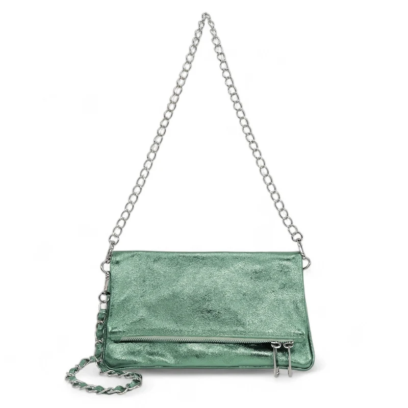 Sac pochette en cuir irisé ROXANE Menthe givrée
