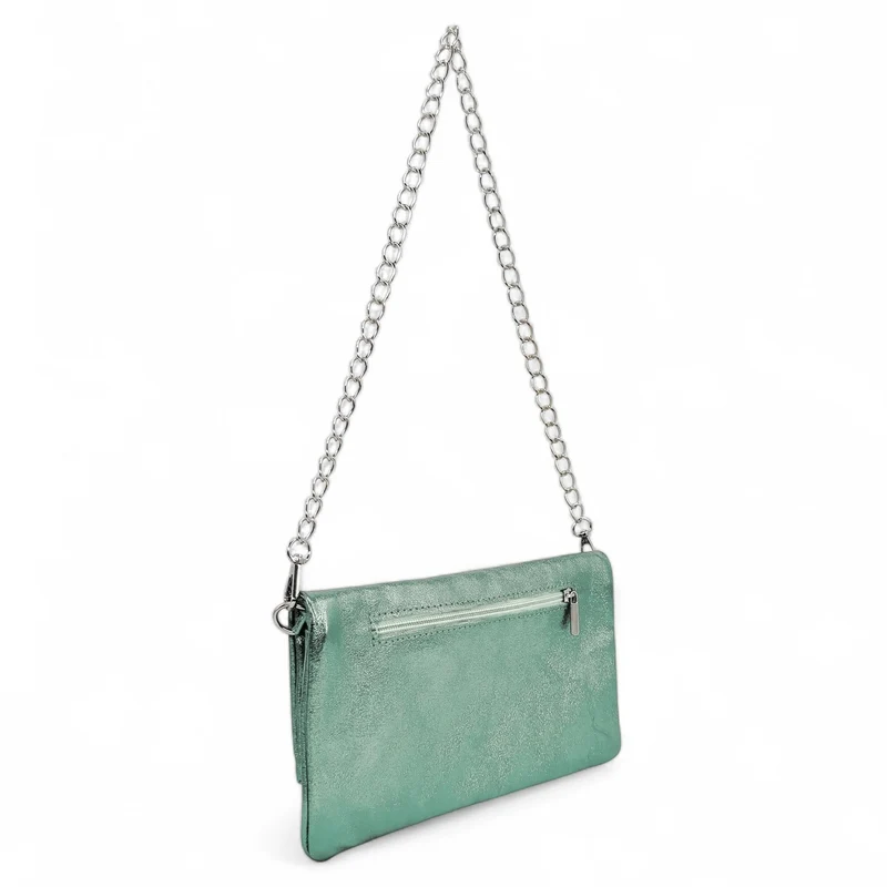 Sac pochette en cuir irisé ROXANE Menthe givrée