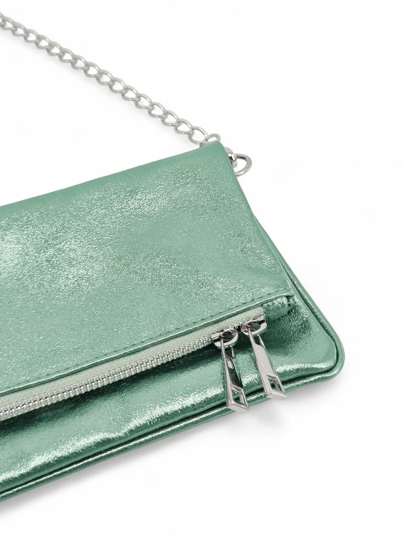 Sac pochette en cuir irisé ROXANE Menthe givrée