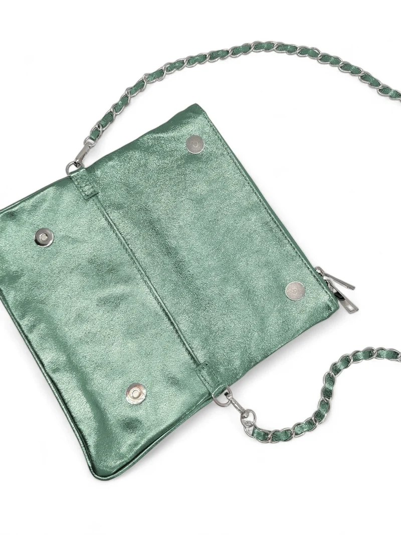 Sac pochette en cuir irisé ROXANE Menthe givrée