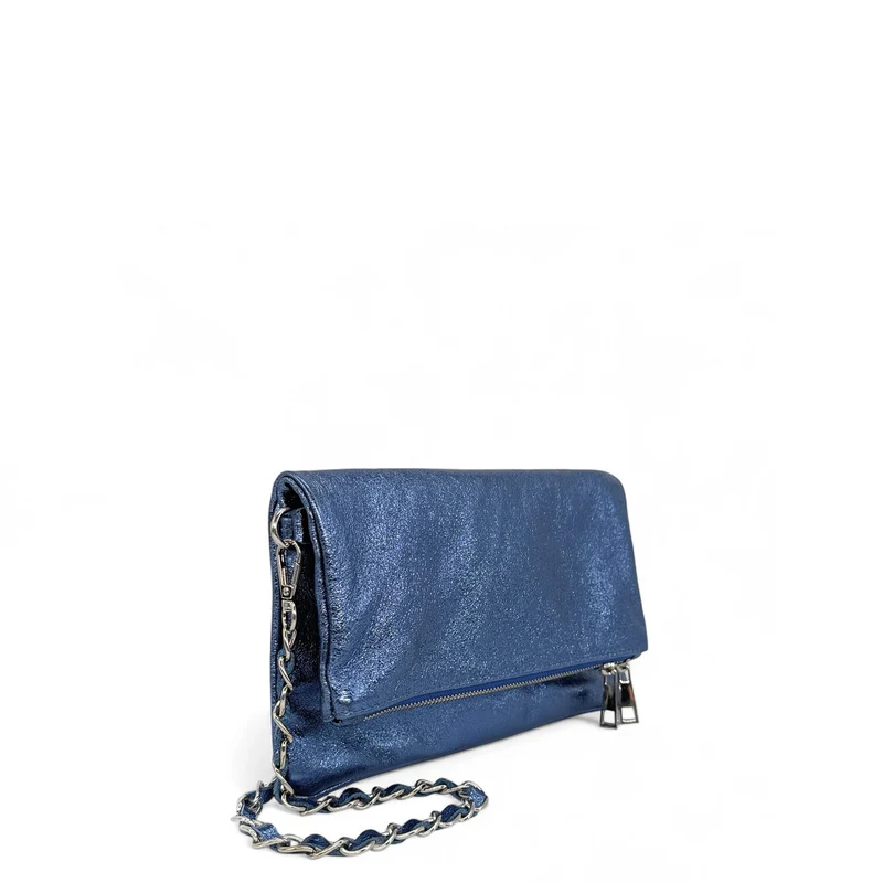Sac pochette en cuir irisé ROXANE Bleu denim irisé