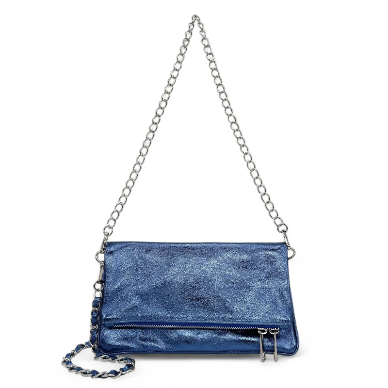 Sac pochette en cuir irisé ROXANE Bleu denim irisé