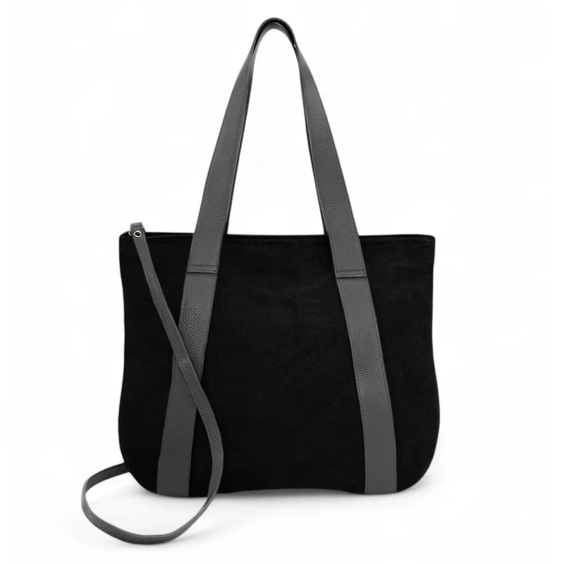 Sac cabas en croûte de cuir SOLENE Noir