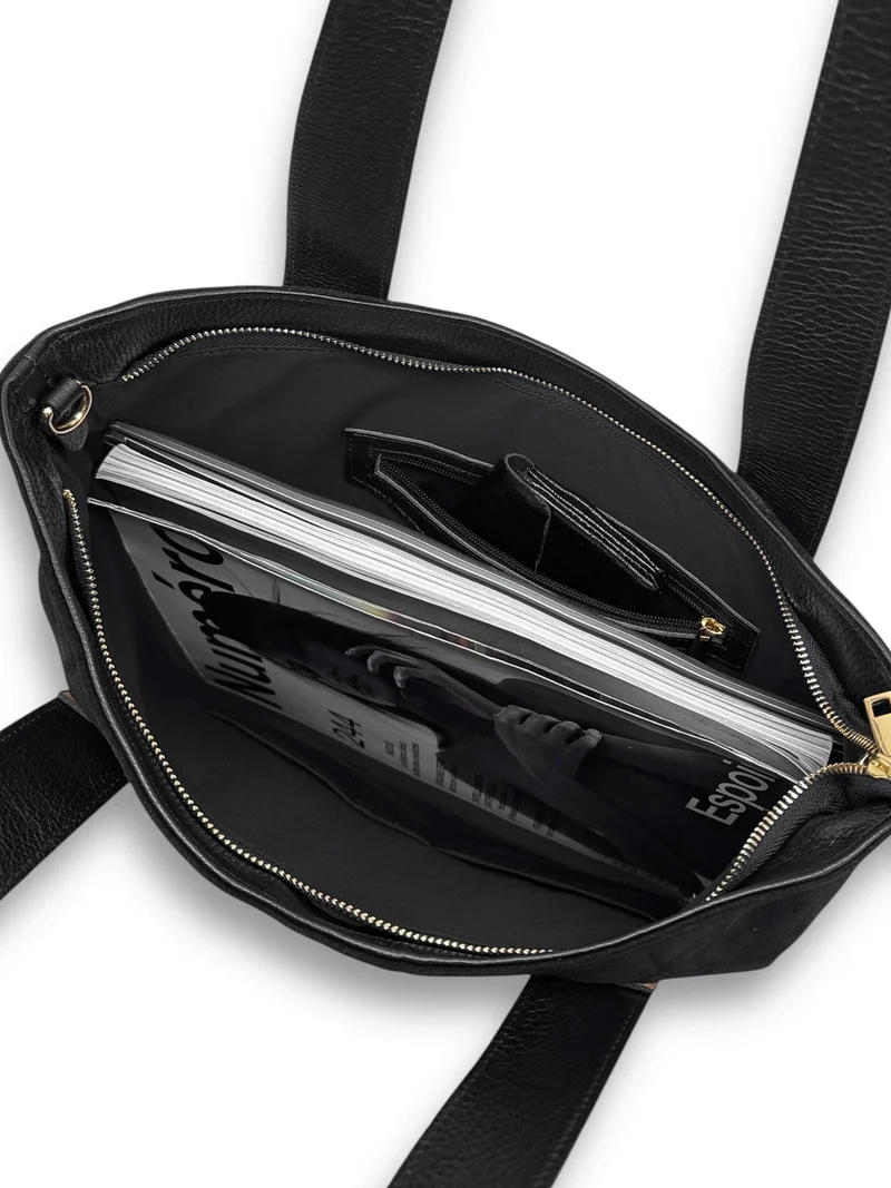 Sac cabas en croûte de cuir SOLENE Noir