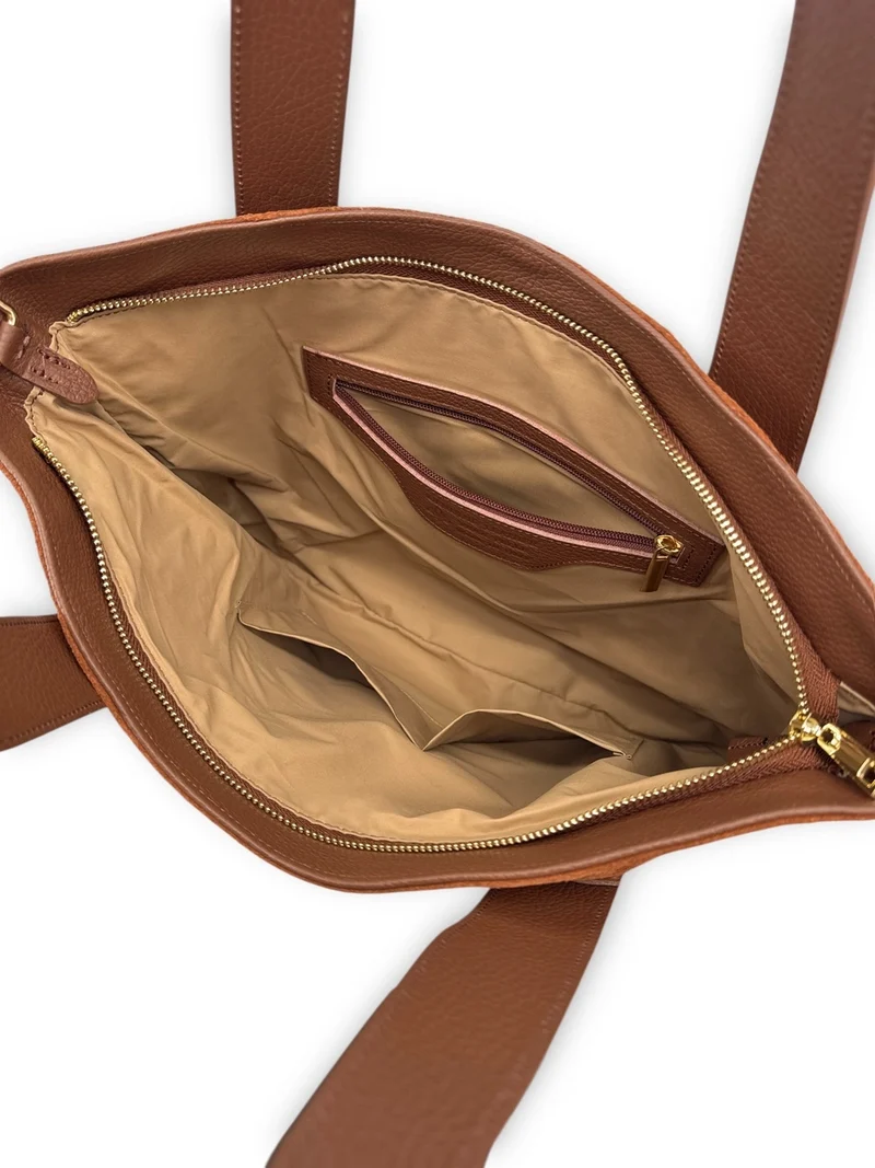 Sac cabas en croûte de cuir SOLENE Cannelle