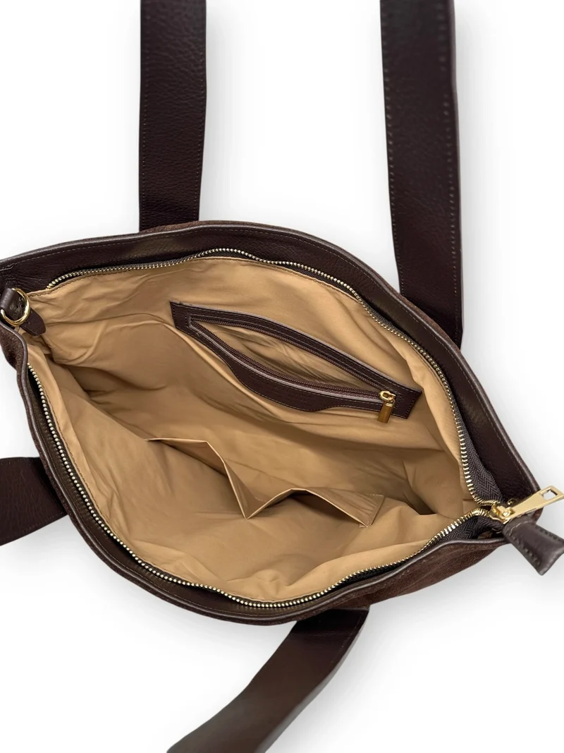 Sac cabas en croûte de cuir SOLENE Chocolat