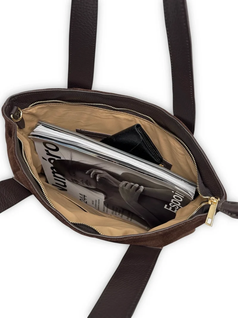 Sac cabas en croûte de cuir SOLENE Chocolat