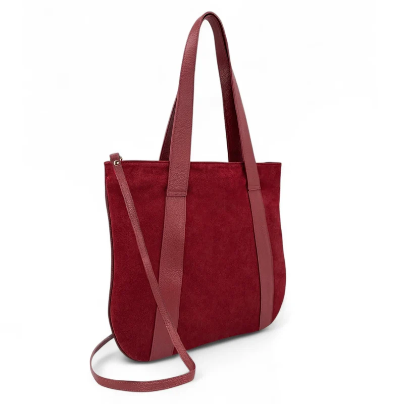 Sac cabas en croûte de cuir SOLENE Rouge bordeaux