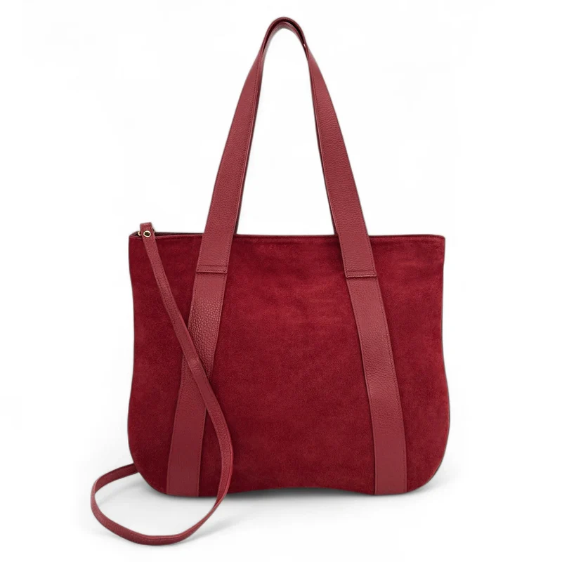 Sac cabas en croûte de cuir SOLENE Rouge bordeaux