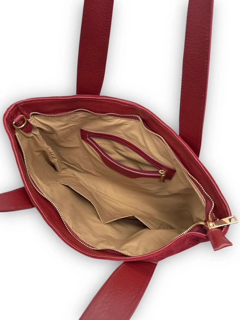 Sac cabas en croûte de cuir SOLENE Rouge bordeaux