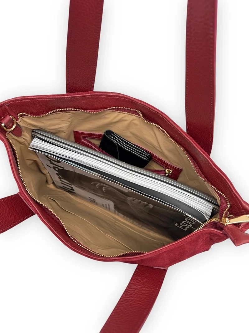 Sac cabas en croûte de cuir SOLENE Rouge bordeaux
