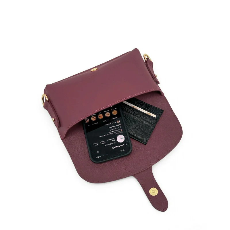 Mini-sac french stick en cuir lisse TOSCA Bordeaux