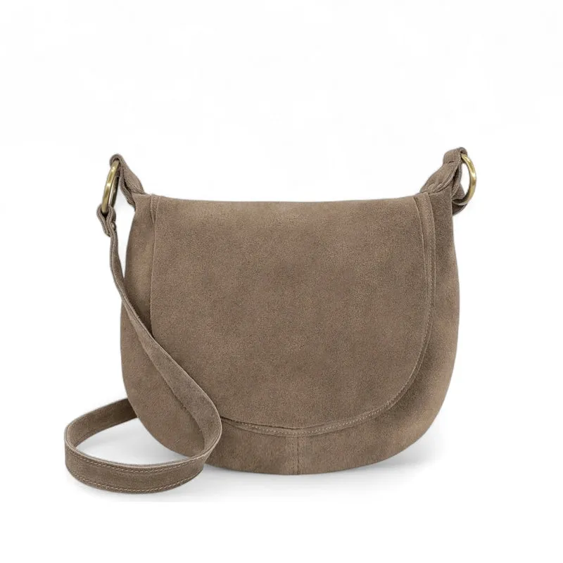 Sac bandoulière en daim LITTLE CITIZEN SUEDE Taupe foncé
