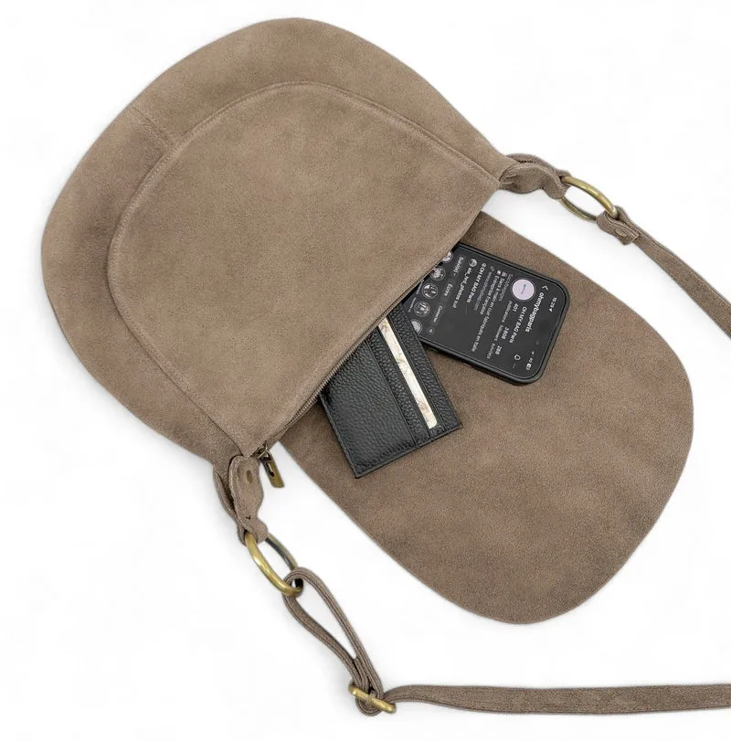 Sac bandoulière en daim LITTLE CITIZEN SUEDE Taupe foncé