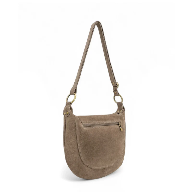 Sac bandoulière en daim LITTLE CITIZEN SUEDE Taupe foncé