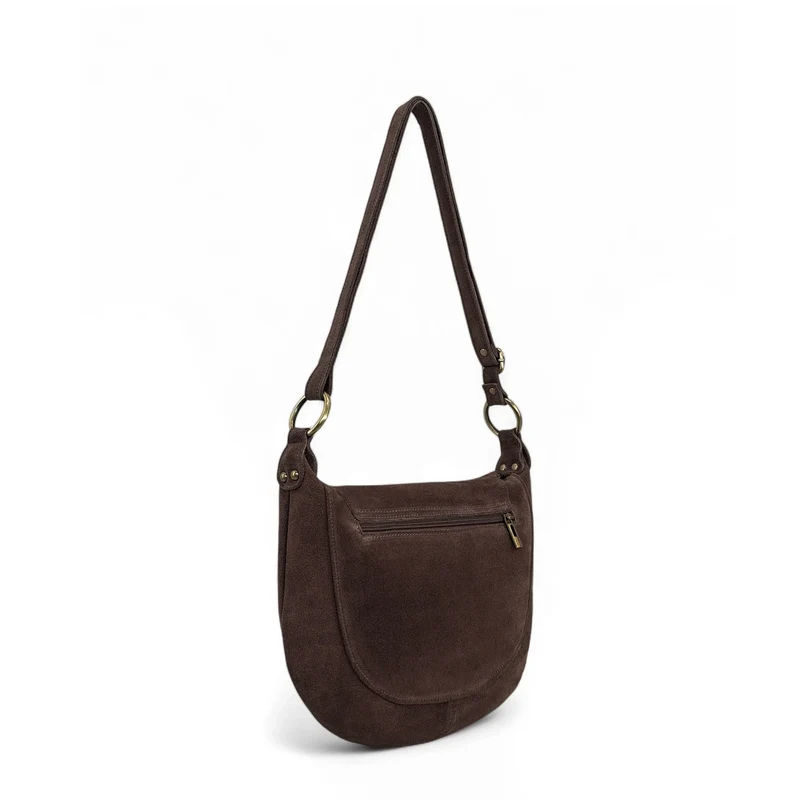 Sac bandoulière en daim LITTLE CITIZEN SUEDE Marron chocolat