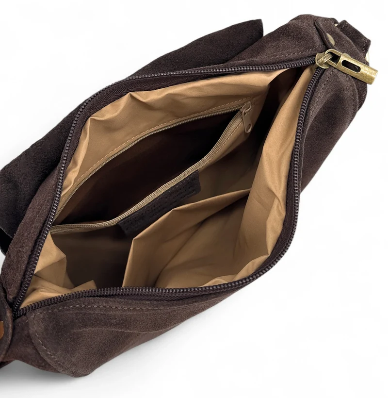 Sac bandoulière en daim LITTLE CITIZEN SUEDE Marron chocolat