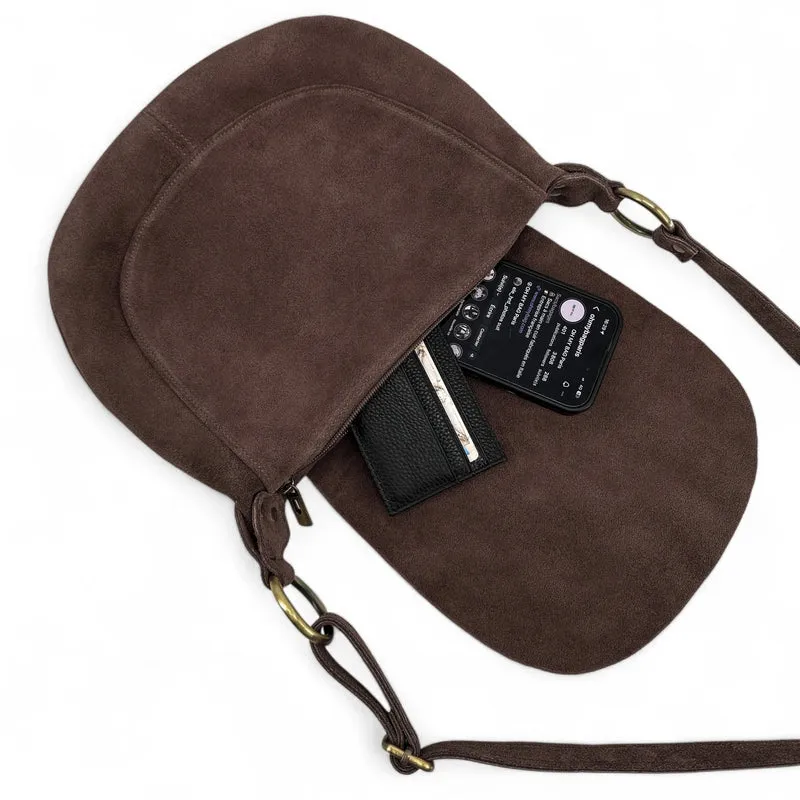 Sac bandoulière en daim LITTLE CITIZEN SUEDE Marron chocolat