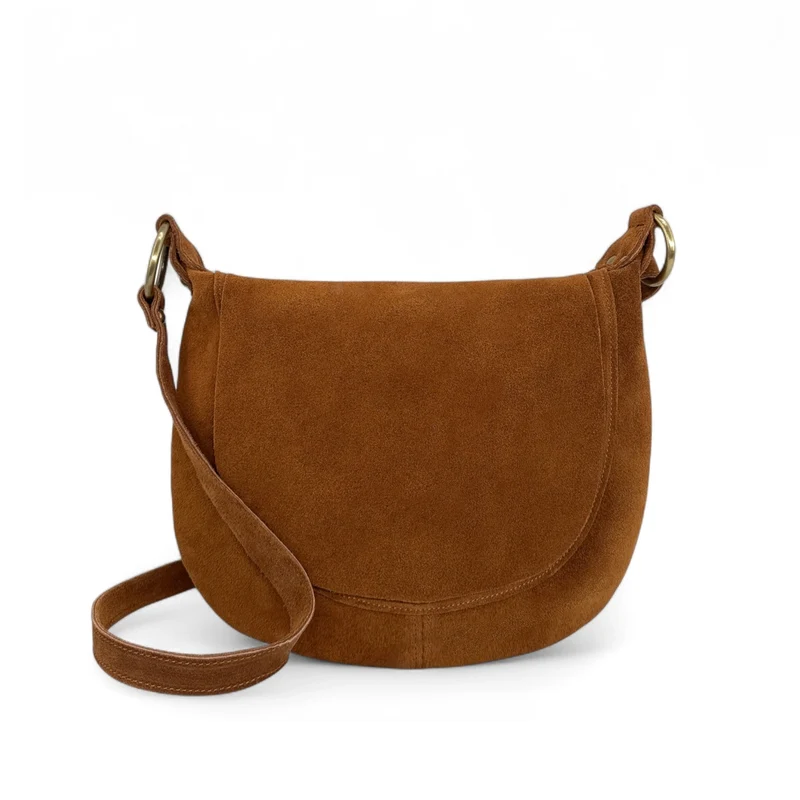 Sac bandoulière en daim LITTLE CITIZEN SUEDE Marron camel foncé