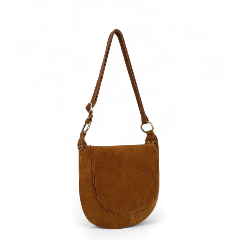 Sac bandoulière en daim LITTLE CITIZEN SUEDE Marron camel foncé