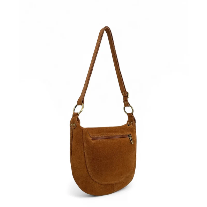 Sac bandoulière en daim LITTLE CITIZEN SUEDE Marron camel foncé