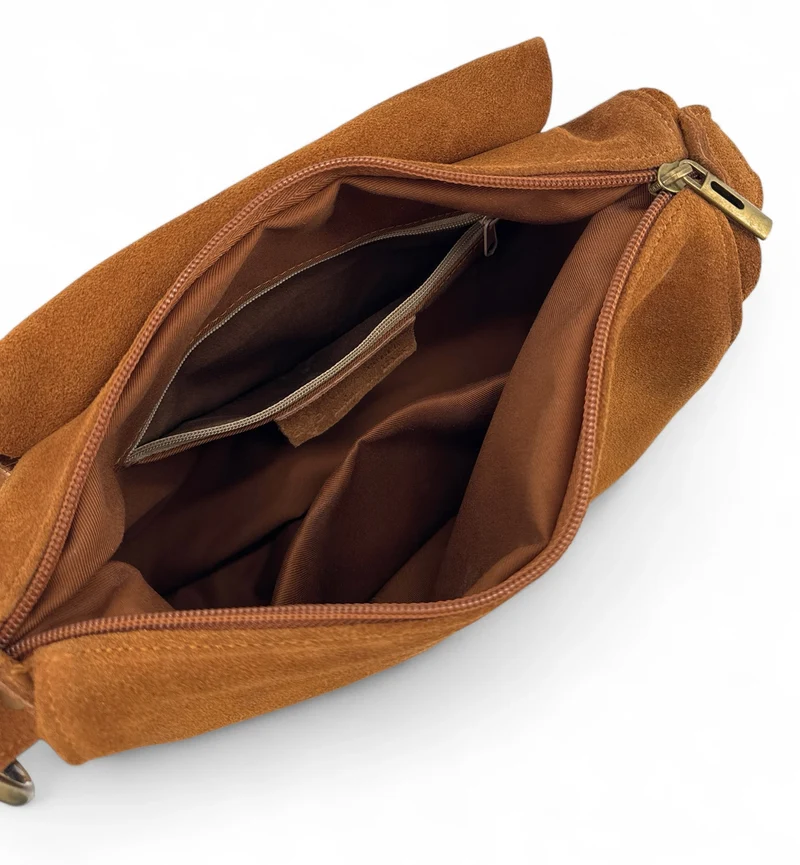 Sac bandoulière en daim LITTLE CITIZEN SUEDE Marron camel foncé