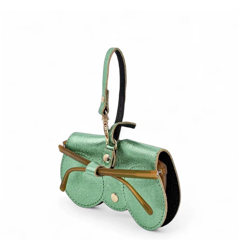 Etui à lunettes en cuir irisé PEANUT GLOW Menthe givrée