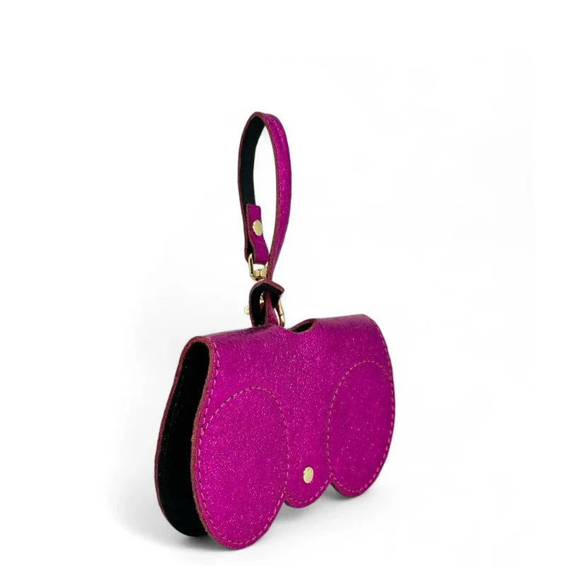 Etui à lunettes en cuir irisé PEANUT GLOW Rose fuchsia irisé