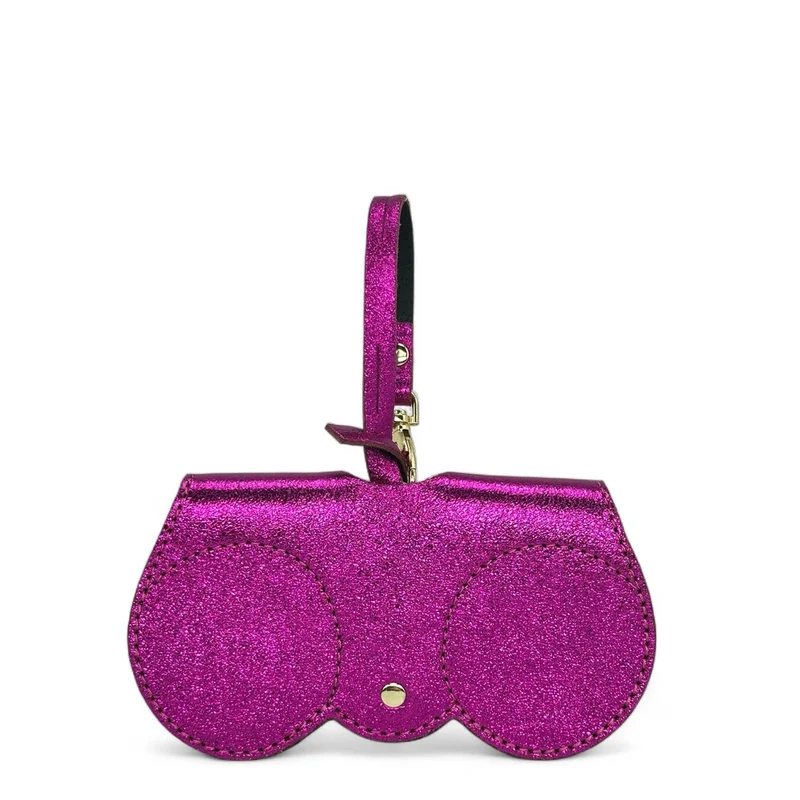 Etui à lunettes en cuir irisé PEANUT GLOW Rose fuchsia irisé