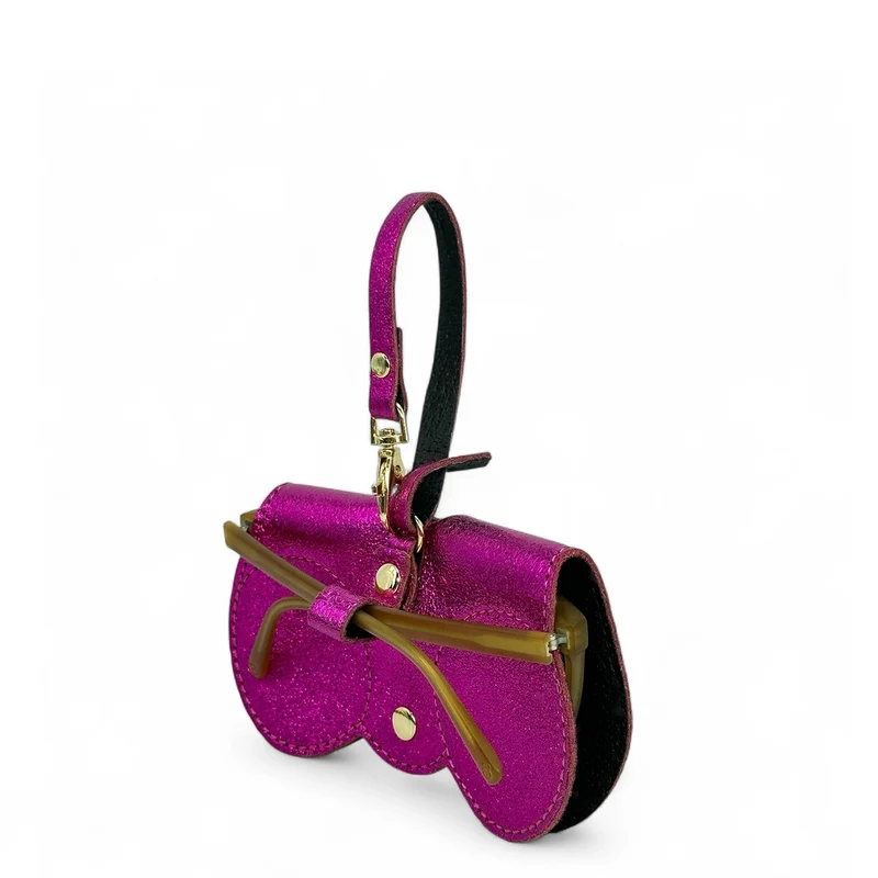 Etui à lunettes en cuir irisé PEANUT GLOW Rose fuchsia irisé