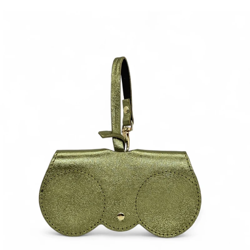 Etui à lunettes en cuir irisé PEANUT GLOW Vert kaki irisé