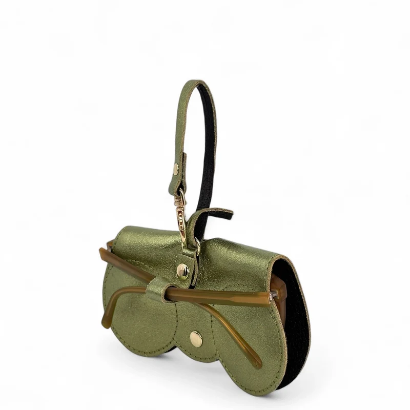 Etui à lunettes en cuir irisé PEANUT GLOW Vert kaki irisé