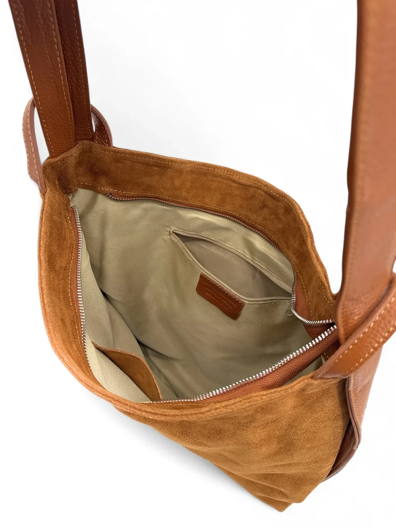 Sac à main convertible en daim SOHO SUEDE Camel foncé