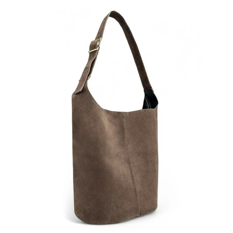 Sac seau en daim CLARENCE Taupe foncé