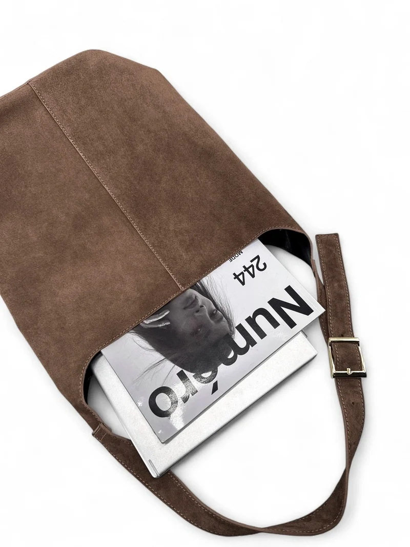 Sac seau en daim CLARENCE Taupe foncé