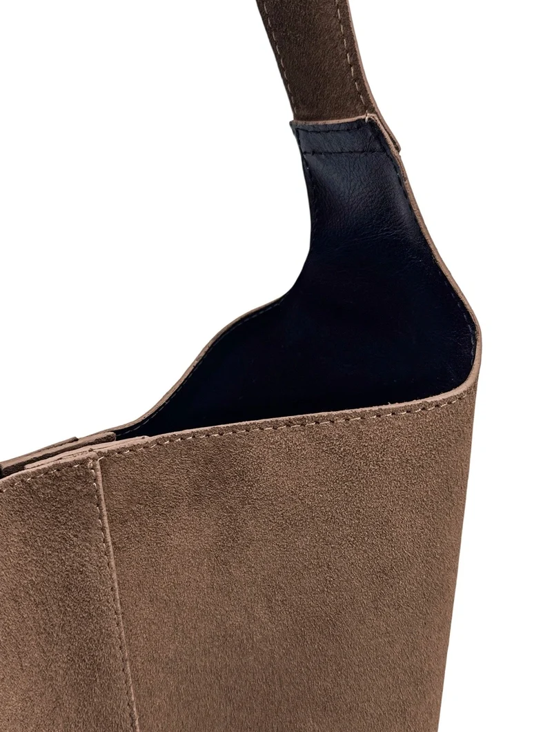 Sac seau en daim CLARENCE Taupe foncé