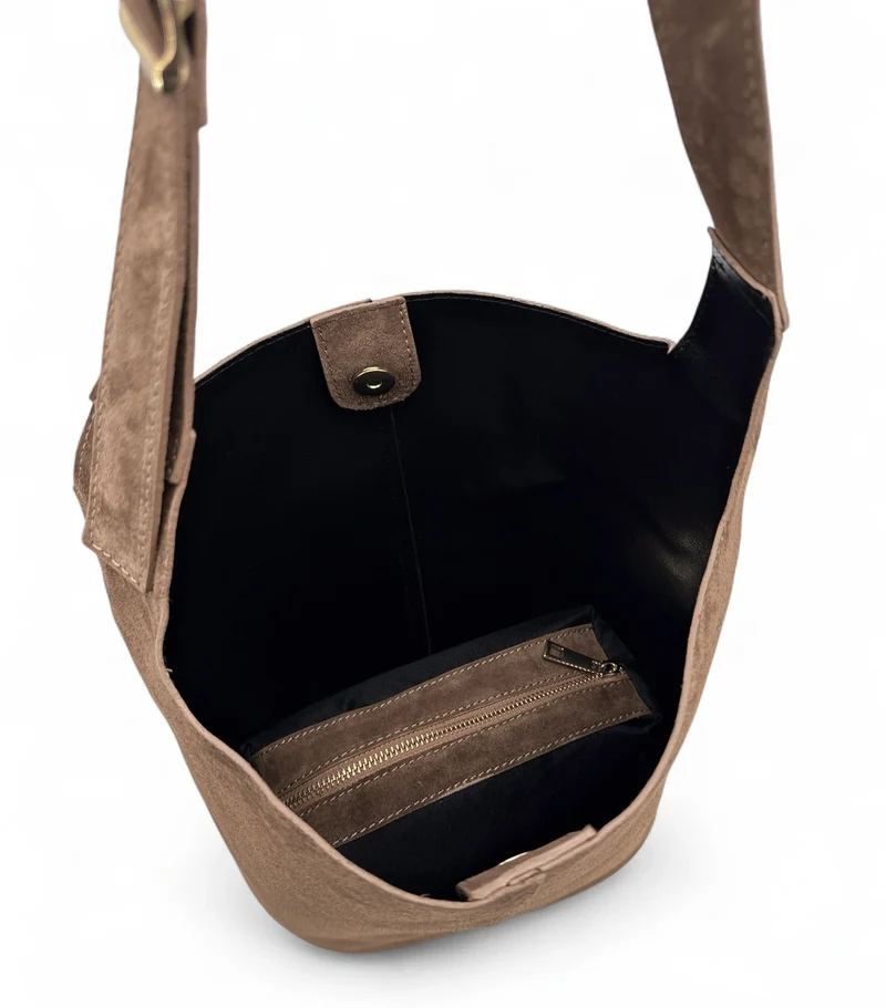 Sac seau en daim CLARENCE Taupe foncé