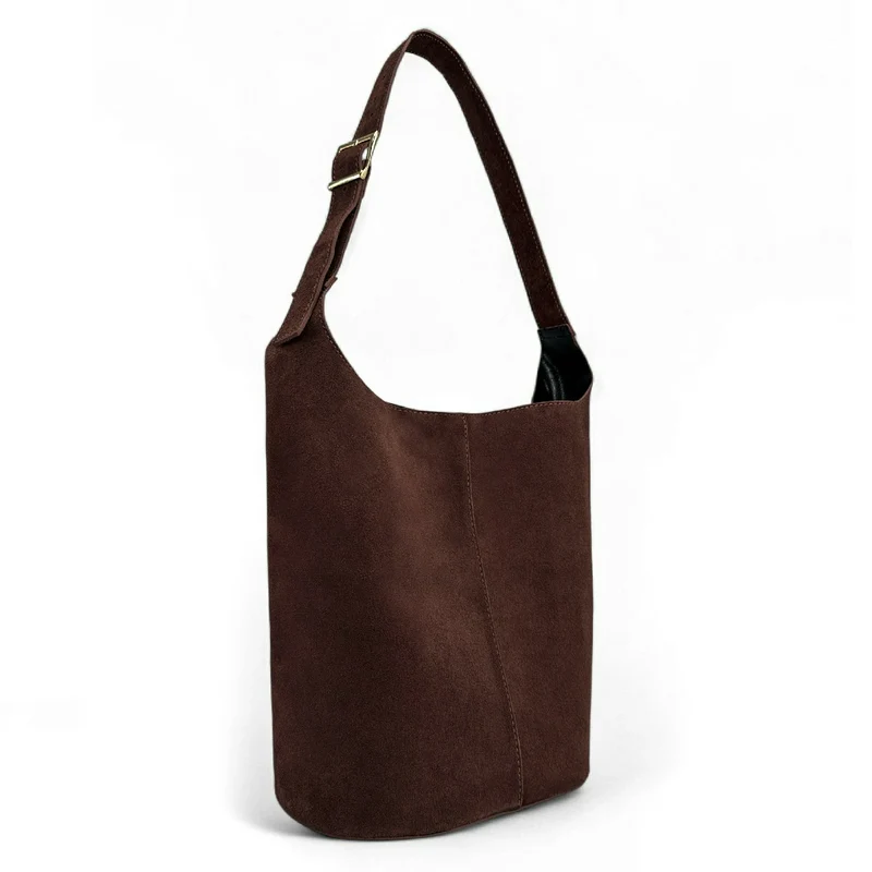 Sac seau en daim CLARENCE Chocolat