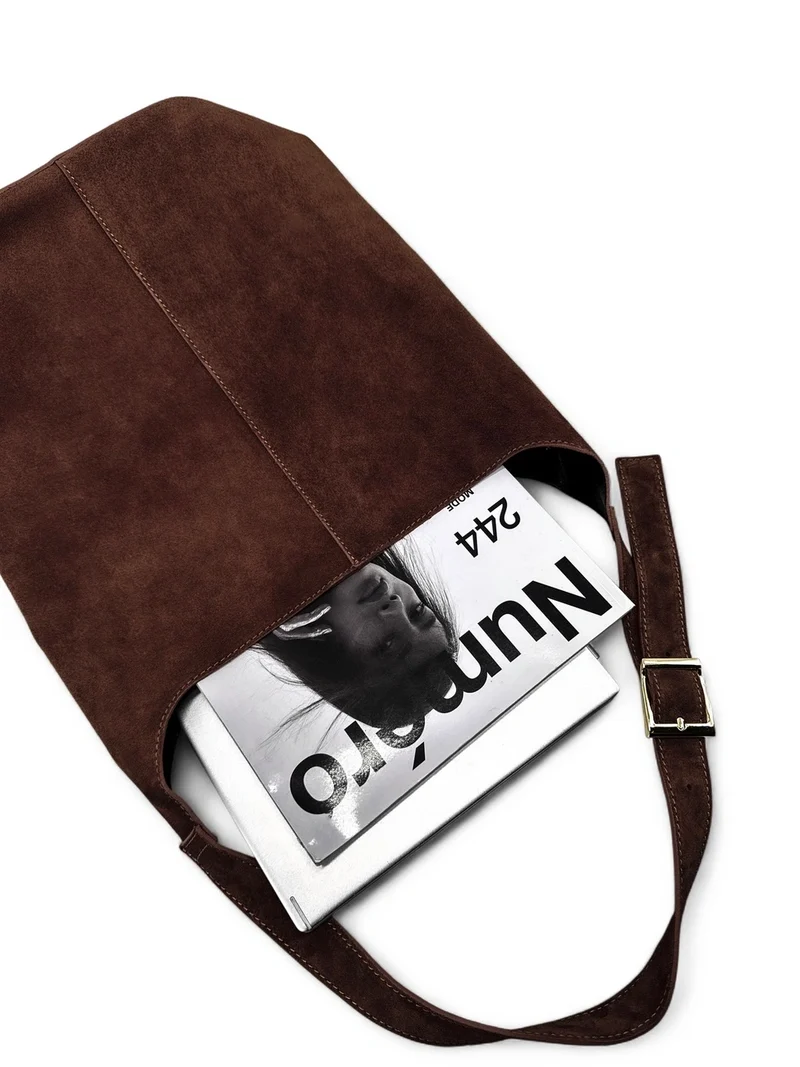 Sac seau en daim CLARENCE Chocolat