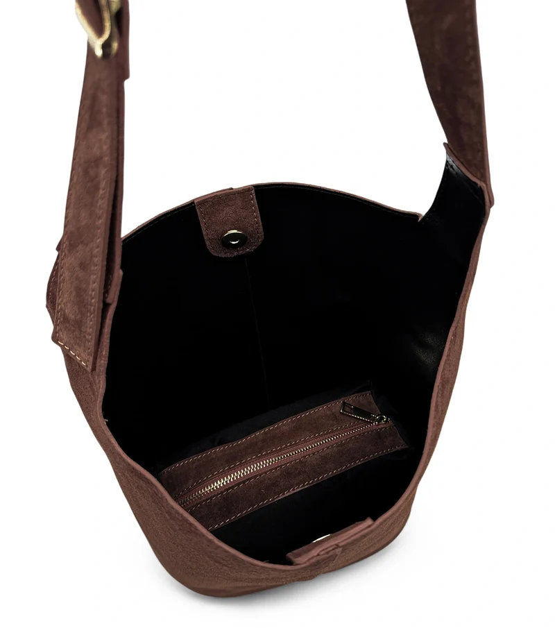 Sac seau en daim CLARENCE Chocolat