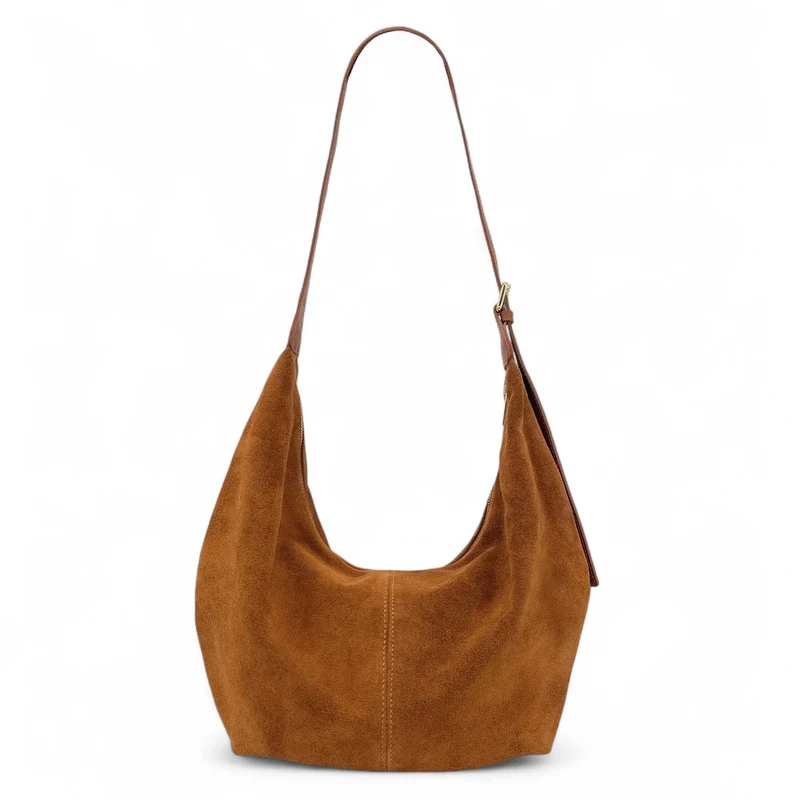 Besace demi-lune en daim HERMIONE Marron Camel foncé