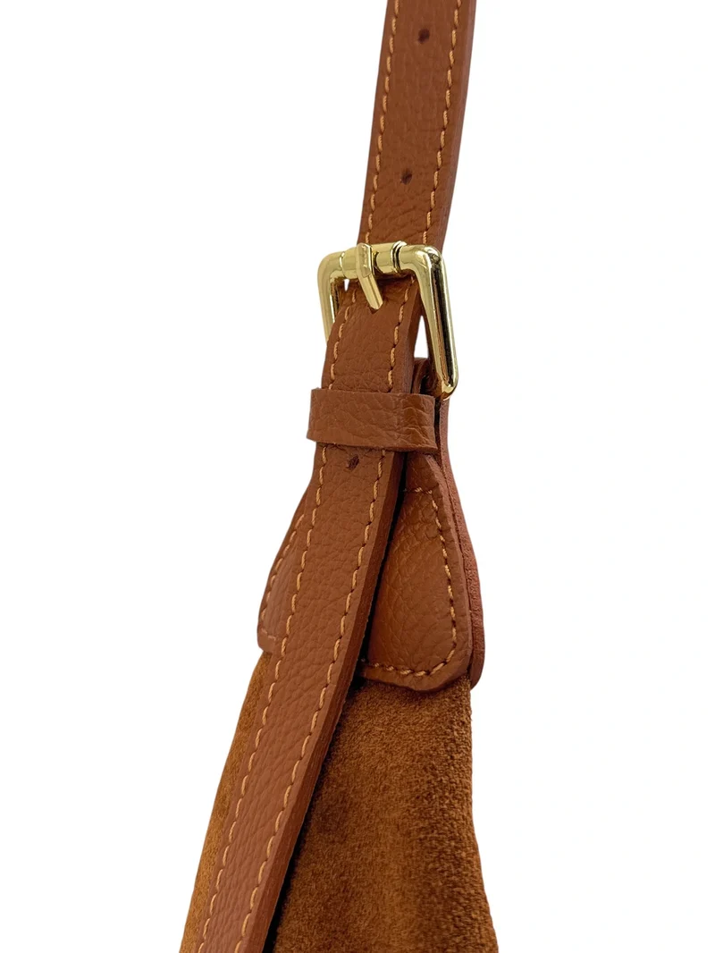 Besace demi-lune en daim HERMIONE Marron Camel foncé