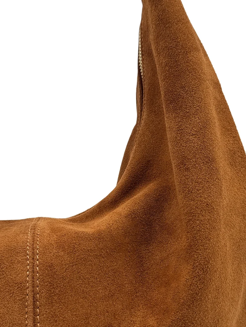 Besace demi-lune en daim HERMIONE Marron Camel foncé