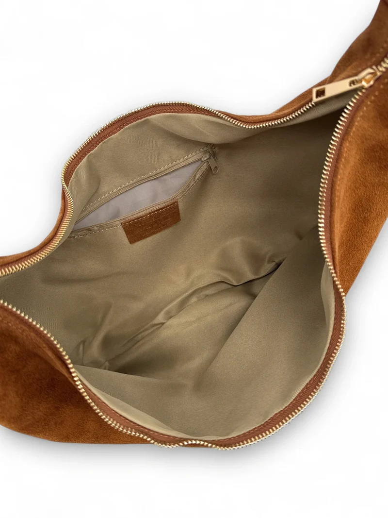 Besace demi-lune en daim HERMIONE Marron Camel foncé
