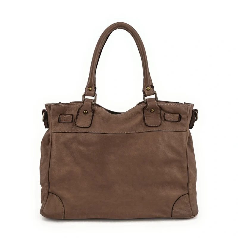 Sac cabas en cuir vintage MISS JEANNE Moka